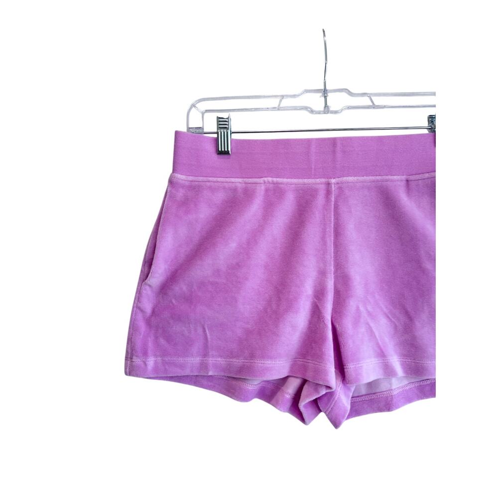Juicy Couture Pink Velour Shorts Size M Rhinestone Logo Y2K Low Rise Lounge Wear - Picture 2 of 8